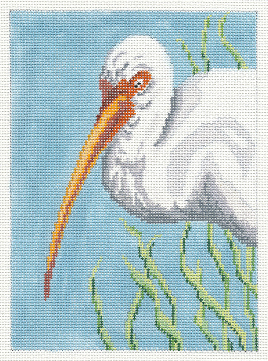 Bird Canvas ~ Elegant White Ibis Bird handpainted 18 mesh Needlepoint Canvas by Needle Crossings