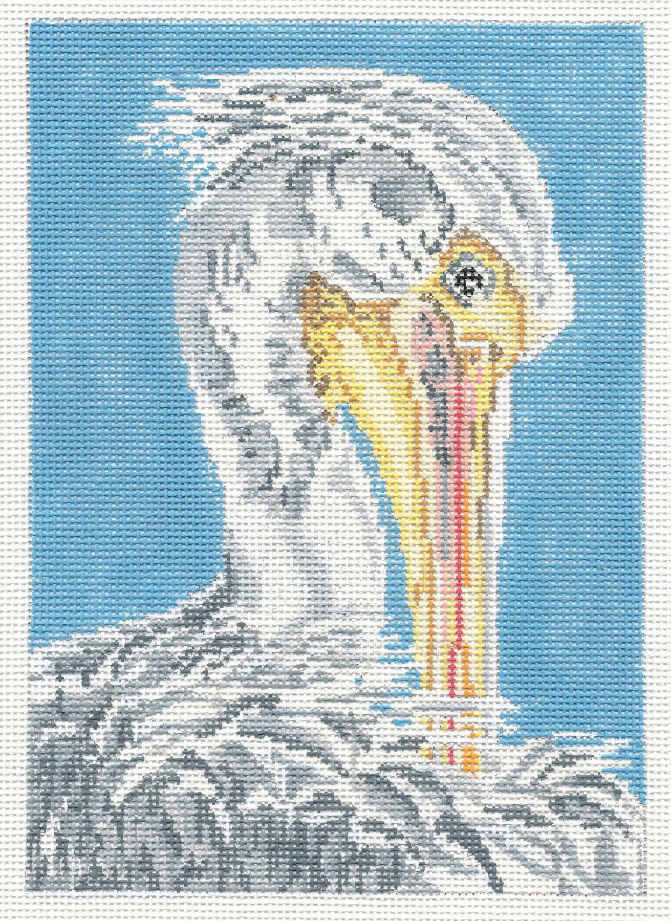 Bird Canvas ~ Elegant White Pelican Bird handpainted 13 mesh Needlepoint Canvas by Needle Crossings