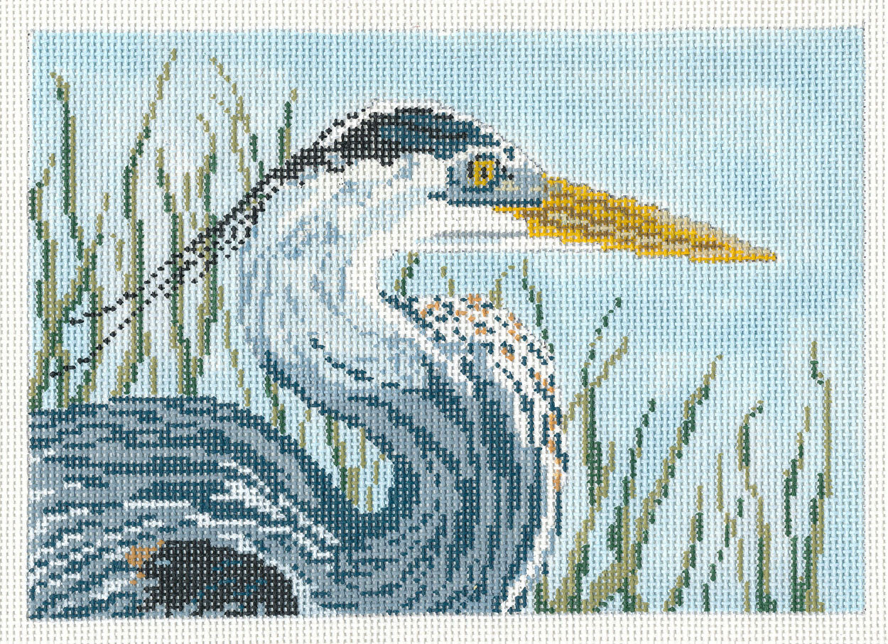 Bird Canvas ~ Elegant Great Blue Heron Bird 13 mesh handpainted Needlepoint Canvas by Needle Crossings