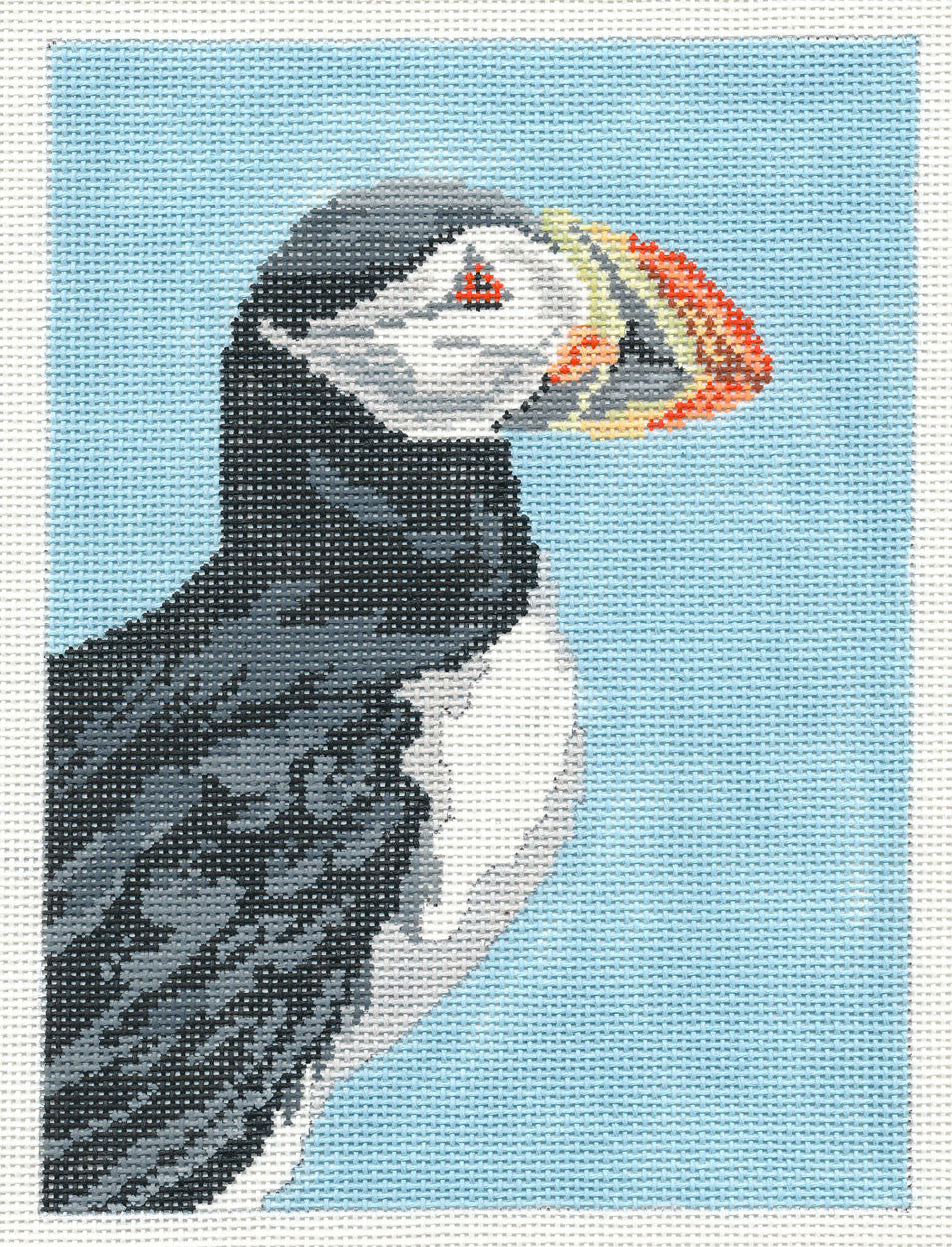 Bird Canvas ~ Elegant Atlantic Puffin Bird handpainted Needlepoint Canvas by Needle Crossings