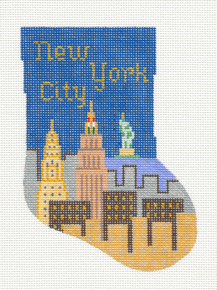 Stocking ~ New York City Mini Stocking handpainted Travel Canvas Needlepoint Canvas by Silver Needle