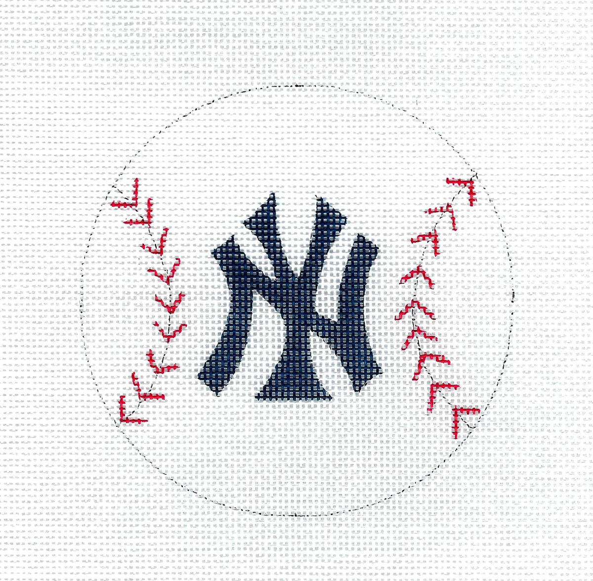 Sports ~ NEW YORK YANKEES BASEBALL TEAM 18 mesh handpainted 4" Rd. Needlepoint Ornament by Alice Peterson