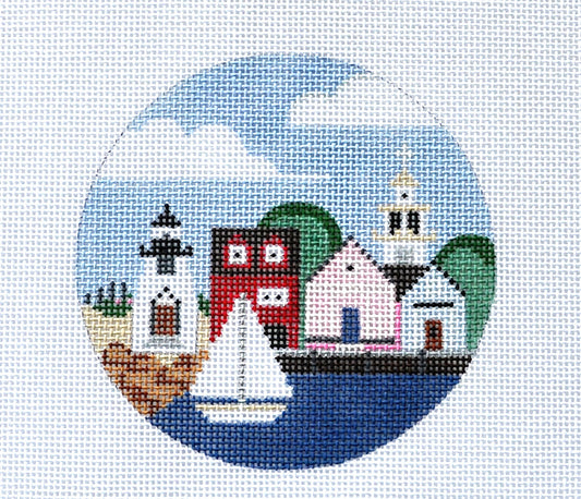 Travel Round ~ Nantucket Island, MA  handpainted 4" round Needlepoint Canvas by Painted Pony
