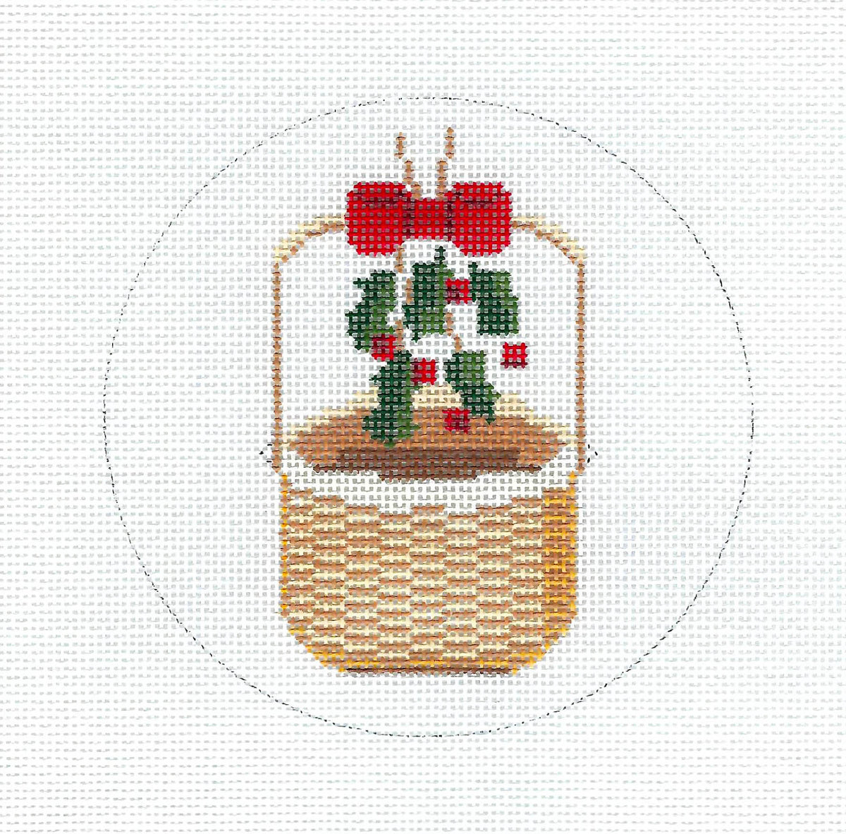 Nantucket Canvas ~ Nantucket Basket with Red Bow and Holly Sprigs handpainted by MBM Designs