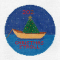 Nantucket Christmas Stroll handpainted 18 Mesh Needlepoint Canvas 4.25" Ornament by Silver Needle