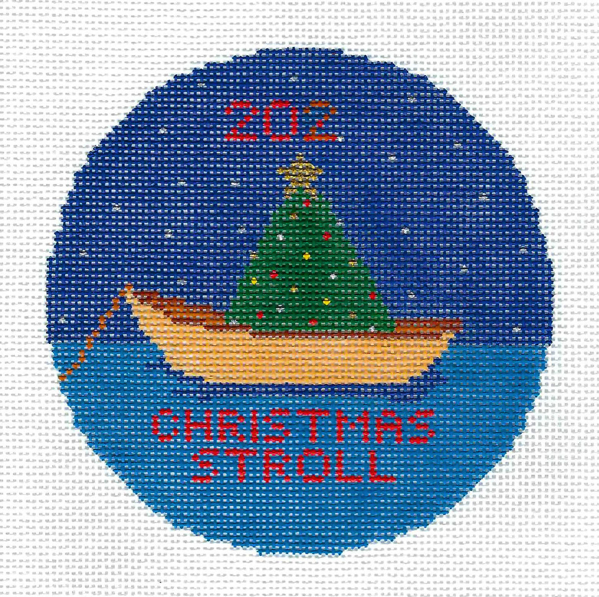 Nantucket Christmas Stroll handpainted 18 Mesh Needlepoint Canvas 4.25" Ornament by Silver Needle