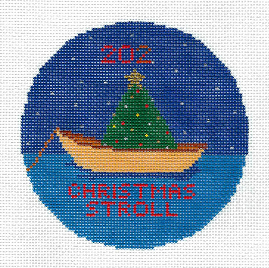 Nantucket Christmas Stroll handpainted 18 Mesh Needlepoint Canvas 4.25" Ornament by Silver Needle
