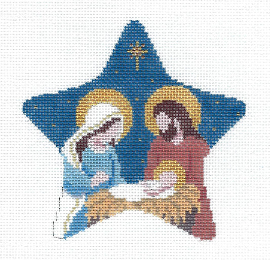 Holy Family ~ Mary, Joseph, & Jesus STAR Handpainted Needlepoint Canvas by Susan Roberts