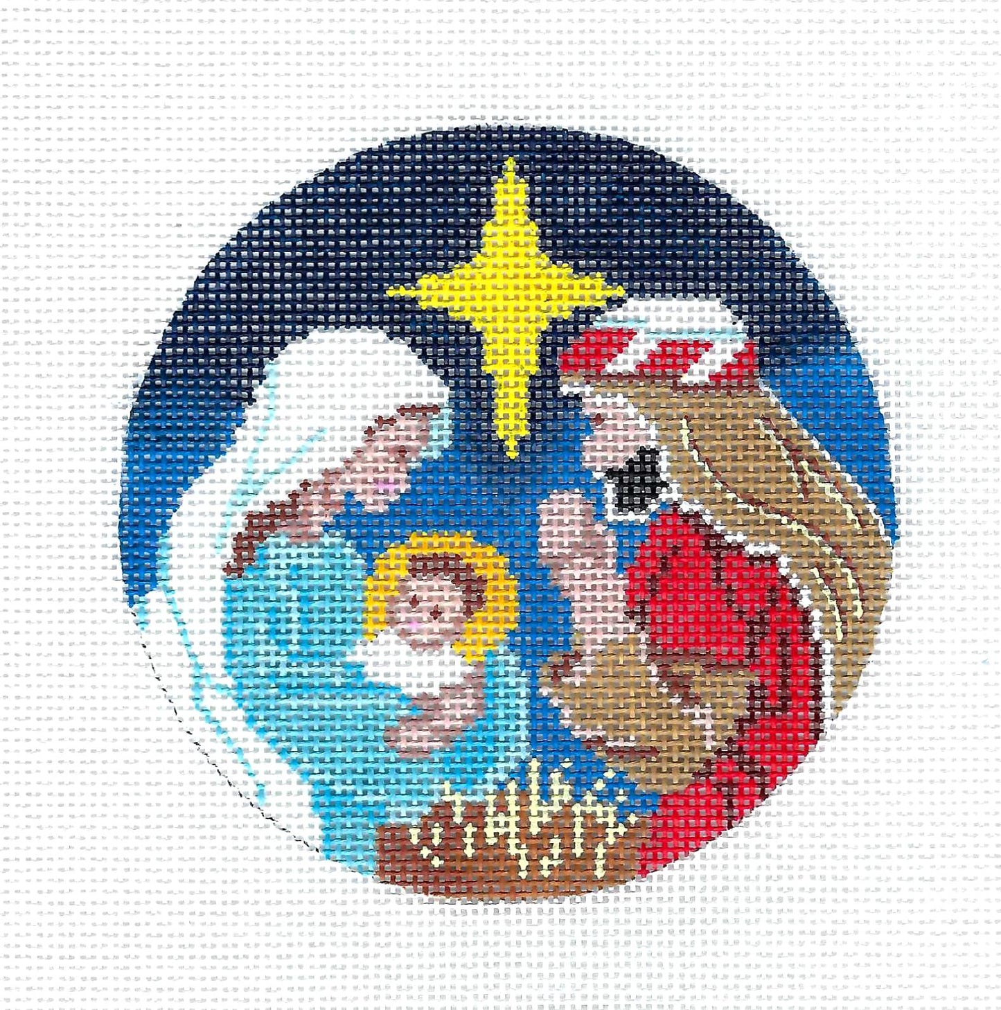 Holy Family ~ Mary, Joseph, and Baby Jesus ~ handpainted Needlepoint Canvas Ornament by Alice Peterson