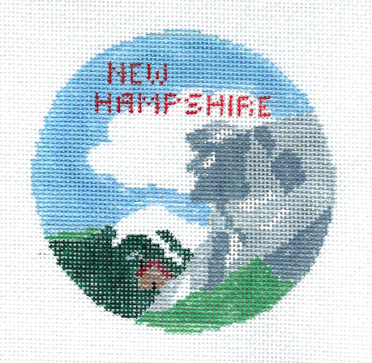 Travel Round ~ State of NEW HAMPSHIRE 4" Rd. handpainted 18 Mesh Needlepoint Canvas by Kathy Schenkel