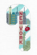 Travel Canvas ~ NEW YORK CITY  "BIG APPLE"  LG. Candy Cane handpainted Needlepoint Canvas by CH Design from Danji