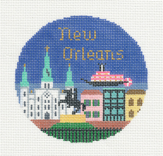 Round~4.25" New Orleans, Louisiana handpainted Needlepoint Canvas~by Silver Needle