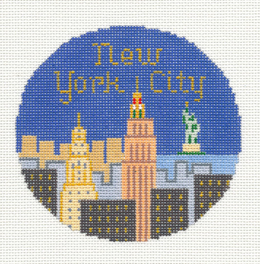 Travel Round ~ New York City handpainted 4.25" Needlepoint Canvas by Silver Needle