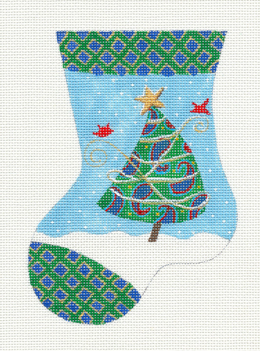 Stocking~ Cardinals Christmas Tree Mini Stocking Needlepoint Canvas Juliemar