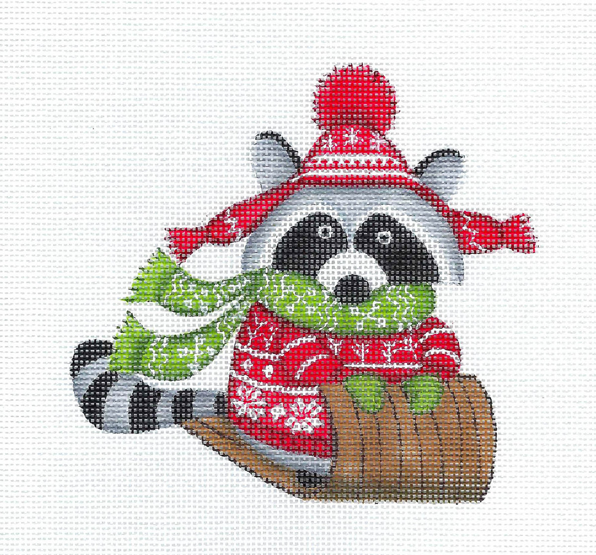Nordic Canvas ~ "Nordic Raccoon" handpainted Needlepoint Ornament Canvas Lori Siebert from Pony