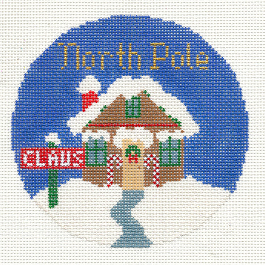 Christmas Round ~ Santa's North Pole handpainted 4.25" Needlepoint Canvas by Silver Needle