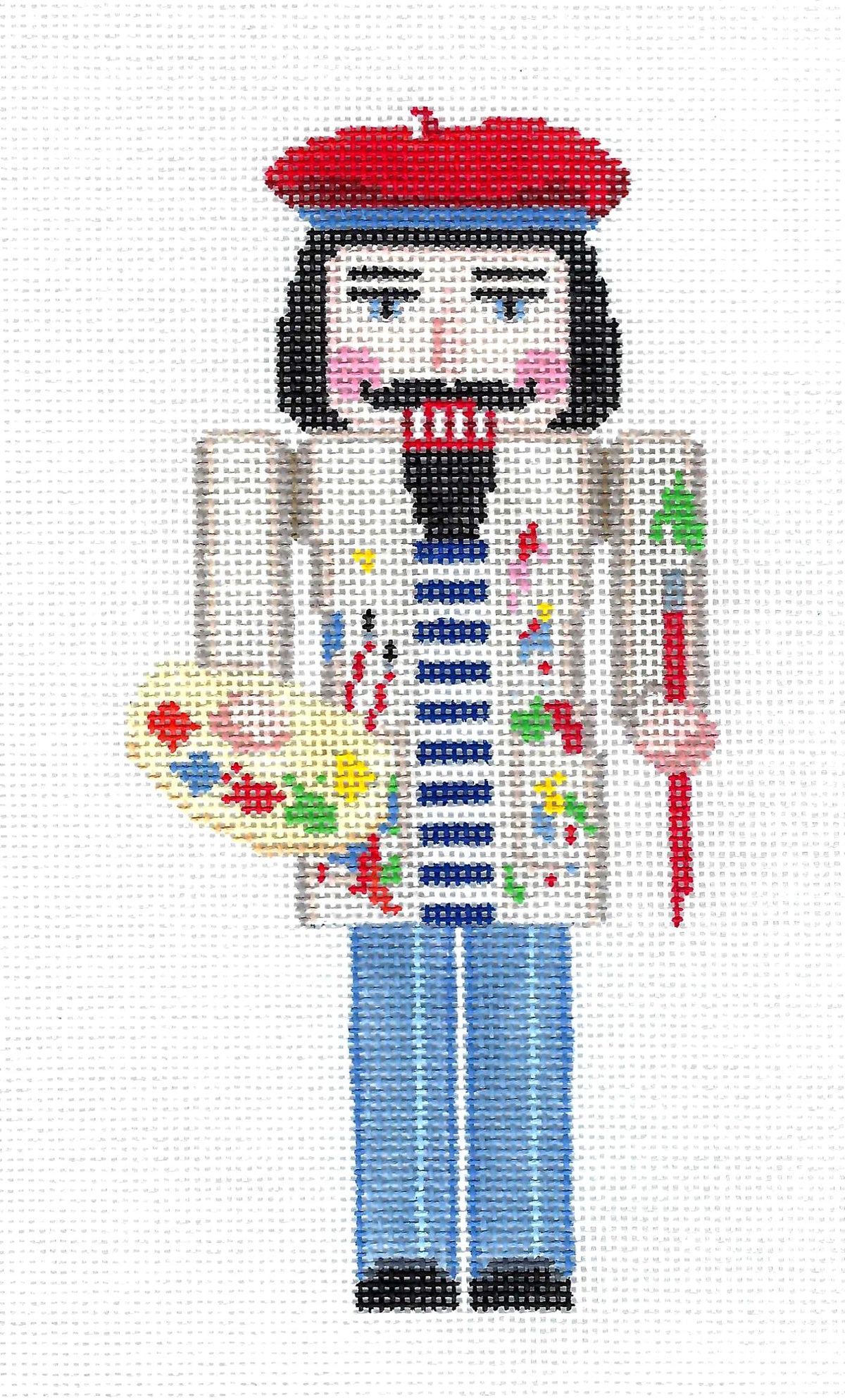 Nutcracker ~ Artist Nutcracker with Paints & Brush 18 mesh handpainted Needlepoint Ornament by Susan Roberts