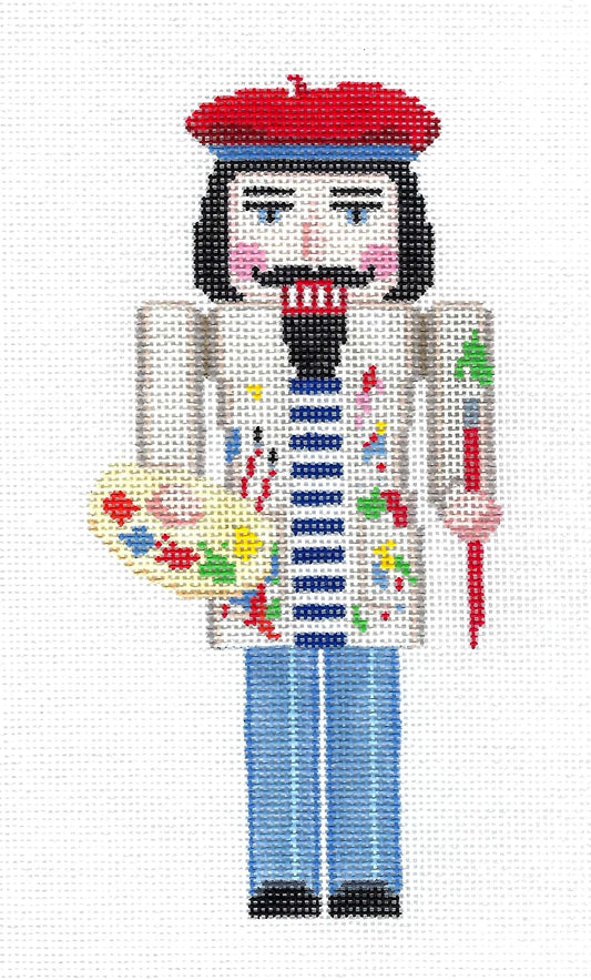 Nutcracker ~ Artist Nutcracker with Paints & Brush 18 mesh handpainted Needlepoint Ornament by Susan Roberts