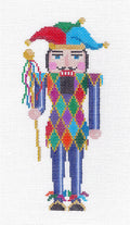 Christmas ~ Harlequin Nutcracker with Staff handpainted 18 Mesh Needlepoint Ornament by Susan Roberts