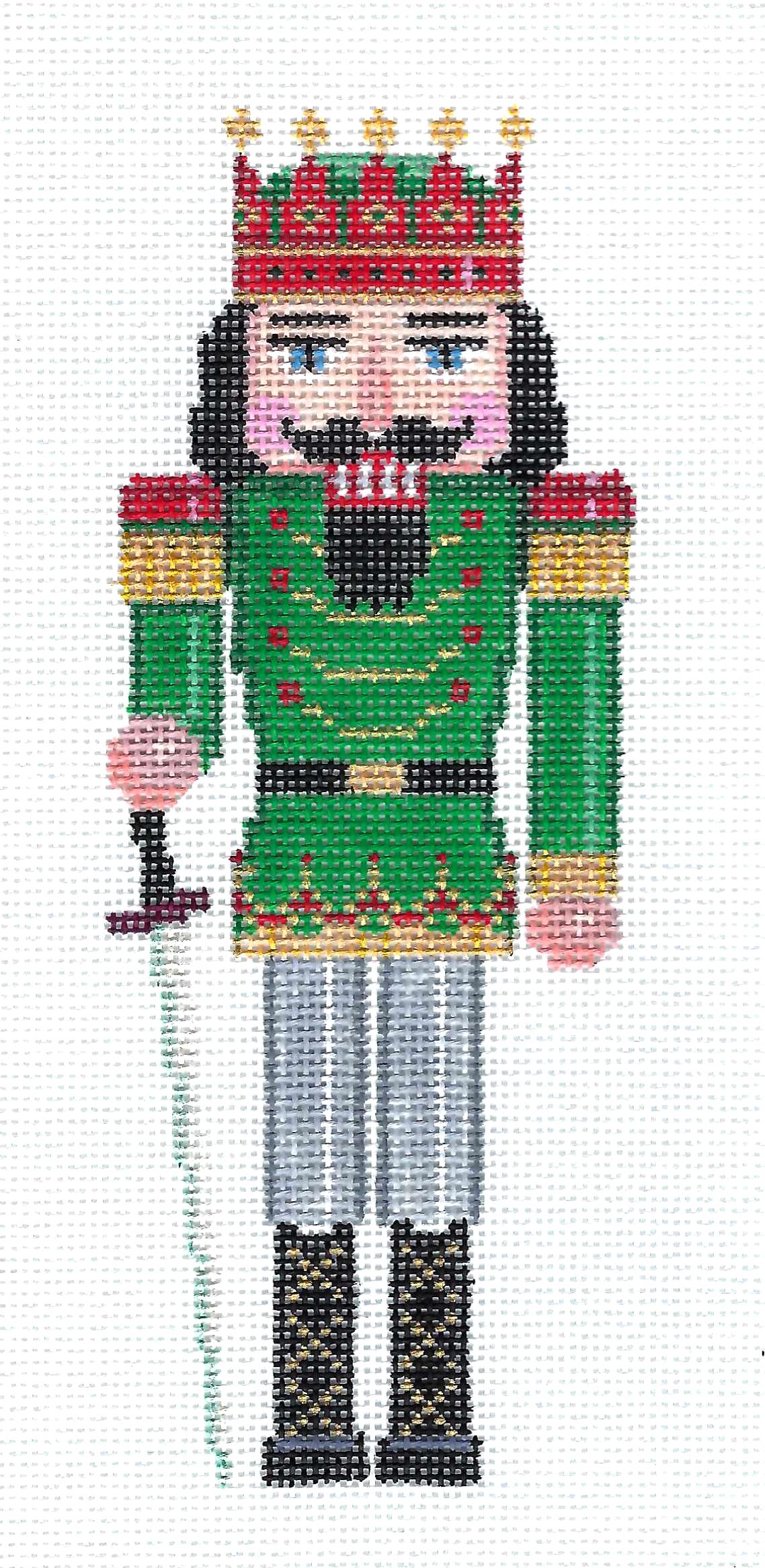 Nutcracker ~ Red Crowned Nutcracker King with Sword 18 Mesh handpainted Needlepoint Ornament Susan Roberts