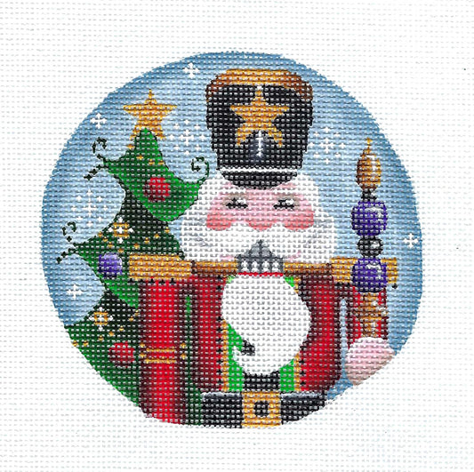Christmas ~ Elegant Regal Nutcracker with Tree handpainted Needlepoint Canvas by Rebecca Wood