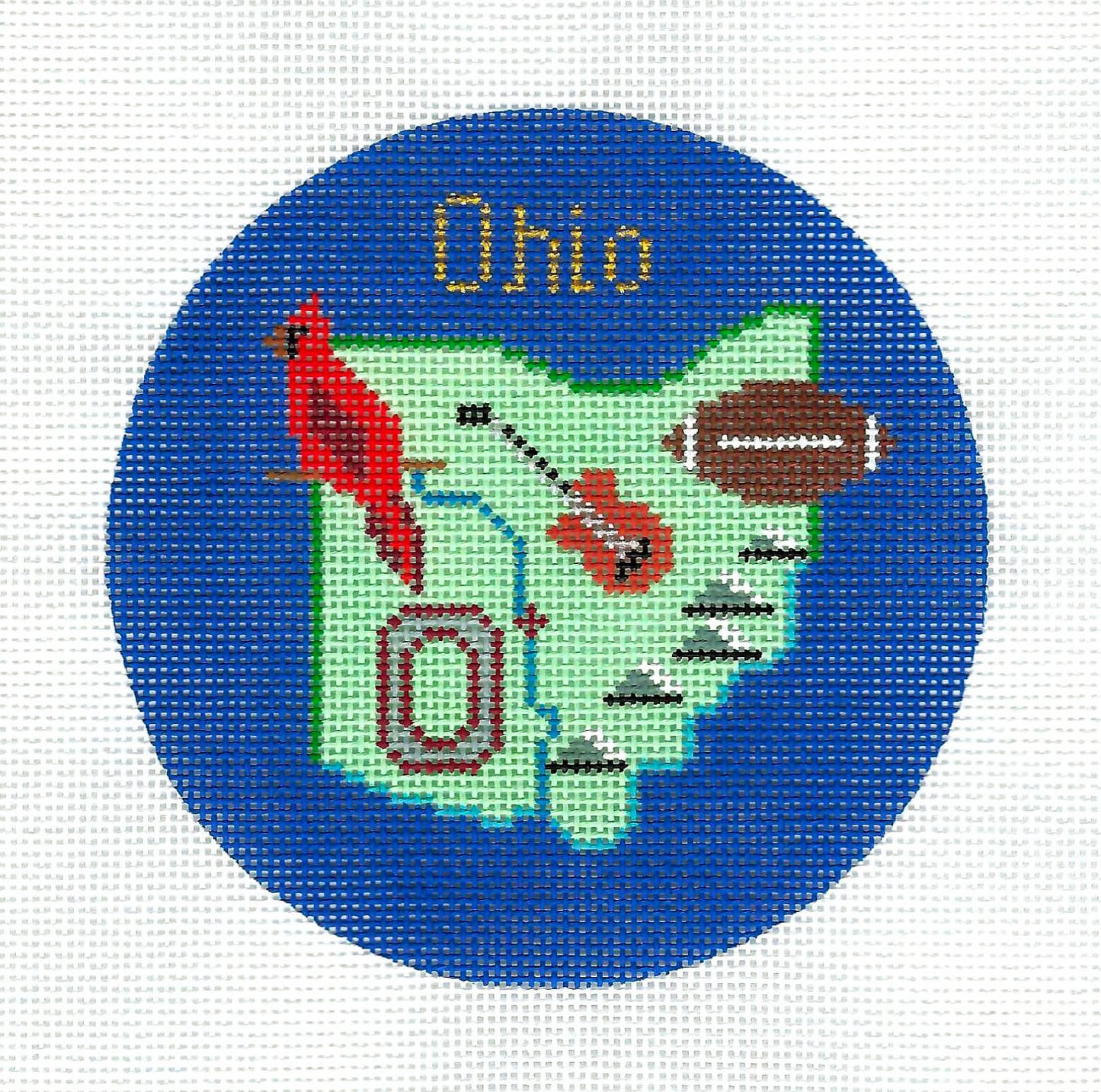 Travel Round ~ State of OHIO handpainted 4.25" Needlepoint Canvas by Silver Needle