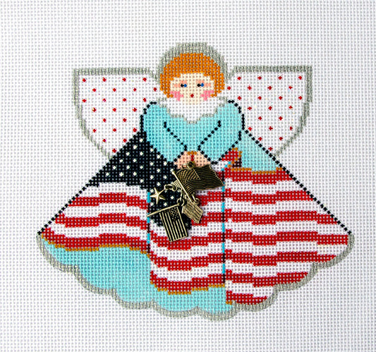 Angel ~ Old Glory Flag Angel & Charms & STITCH GUIDE handpainted Needlepoint Canvas by Painted Pony