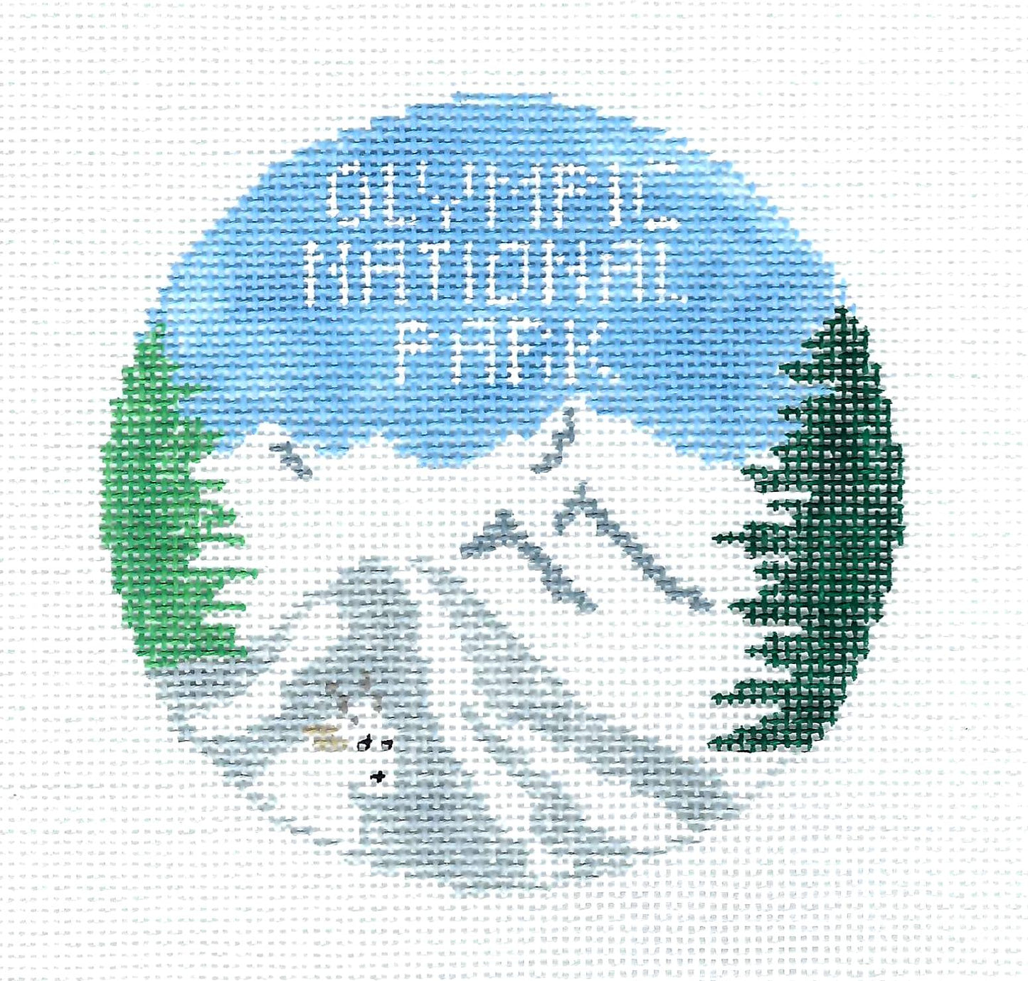 Travel Round ~ Olympic National Park 4" Rd. handpainted 18 mesh Needlepoint Canvas by Kathy Schenkel