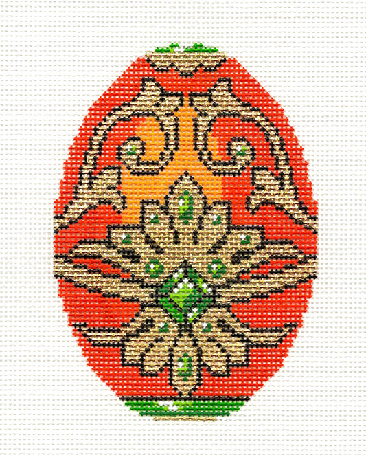 Faberge Egg ~ Elegant Jeweled EGG handpainted Needlepoint Canvas Ornament by LEE