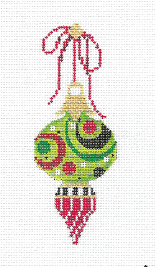 Christmas Ornament ~ Green, Red & Gold Drop Ornament handpainted Needlepoint Canvas by Kelly Clark
