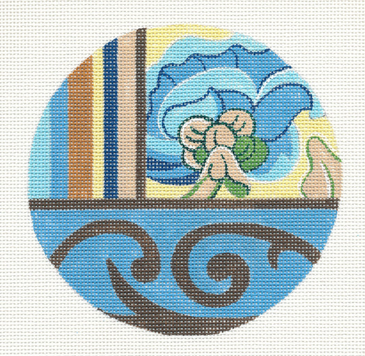 Round~Blue Floral Round handpainted Needlepoint Canvas by Raymond Crawford