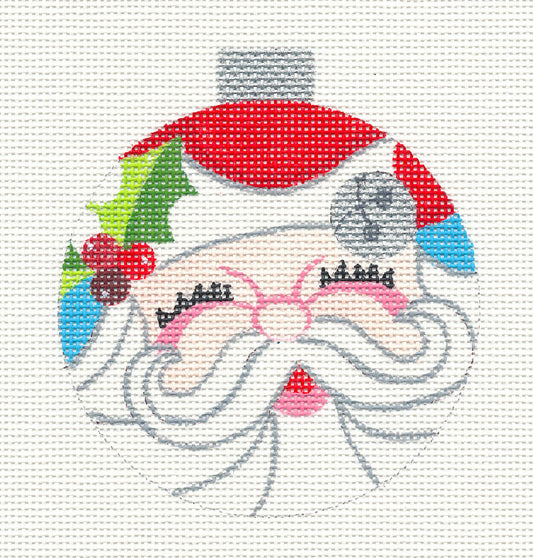 Christmas Round ~ Jolly Santa Claus Christmas Ornament handpainted Needlepoint Canvas by Raymond Crawford
