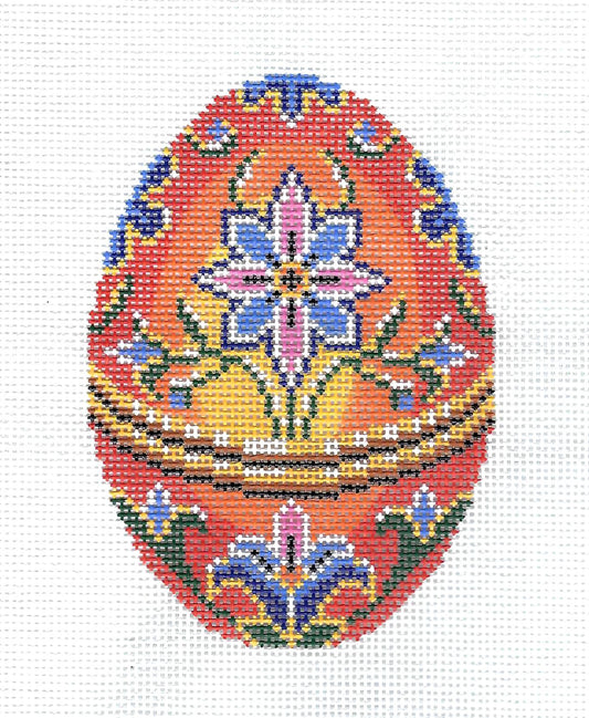 Faberge Egg ~ Jeweled Tangerine Floral Egg handpainted 18 mesh Needlepoint Canvas Ornament by LEE