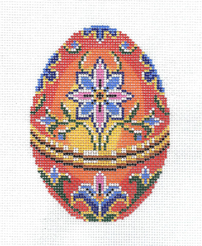 Faberge Egg ~ Jeweled Tangerine Floral Egg handpainted Needlepoint Canvas Ornament by LEE