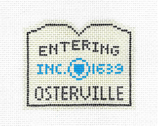 Travel Sign ~ OSTERVILLE, CAPE COD, MASS. SIGN Ornament HP Needlepoint Canvas Silver Needle