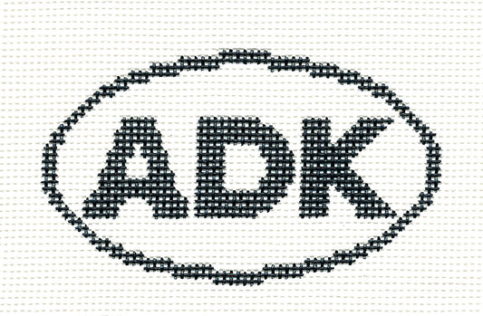 Oval ~ "ADK" Adirondack Mountains, New York Ornament handpainted 13 Mesh Needlepoint Canvas by Silver Needle