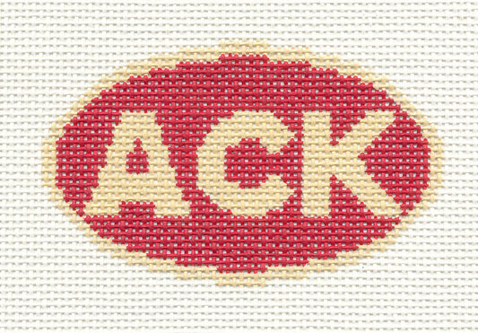 Oval ~ ACK (Nantucket, MA) Ornament in Red handpainted Needlepoint Canvas by Silver Needle