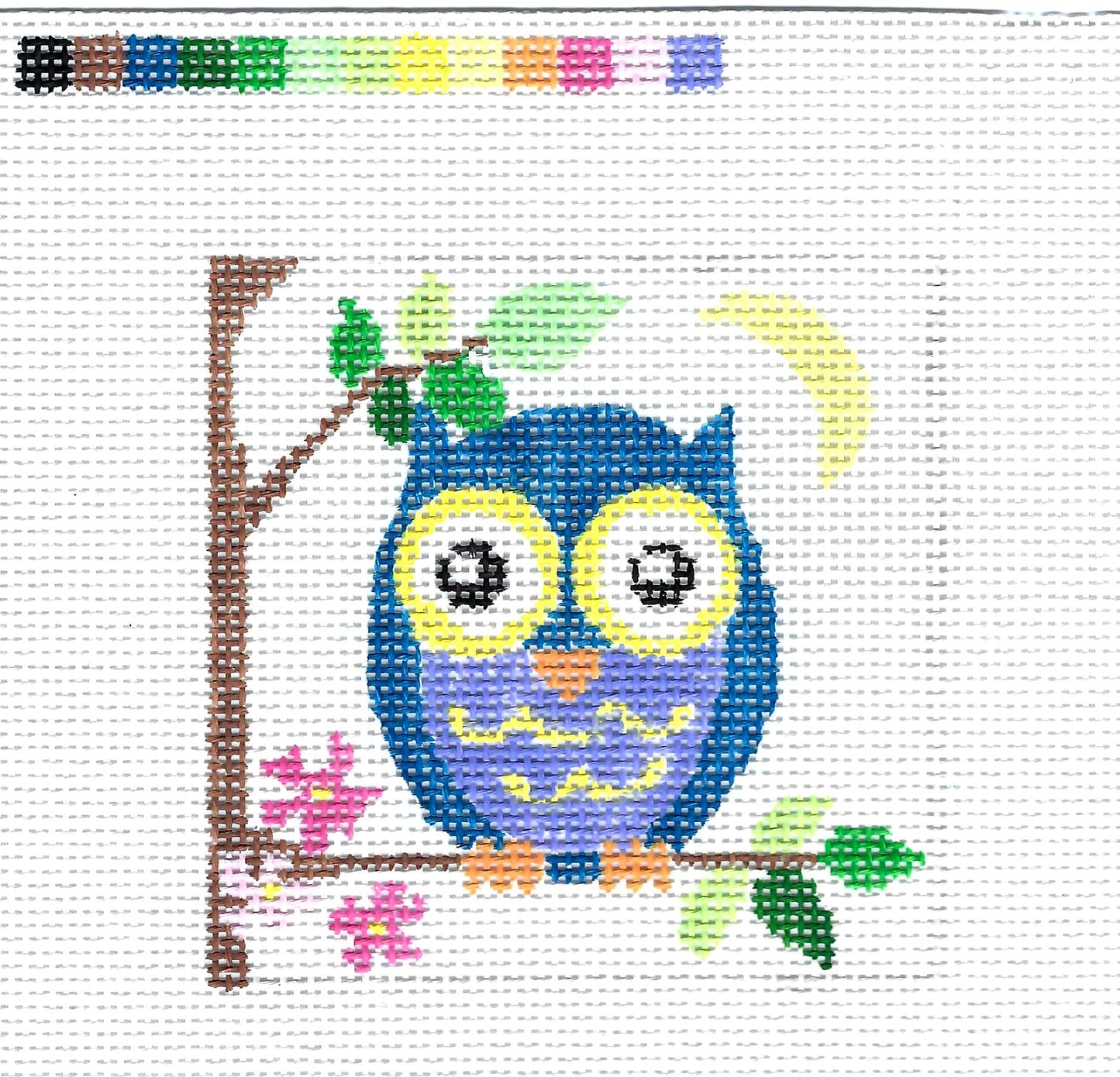 Coaster ~ OWL Bird  4" Sq. Coaster handpainted Needlepoint Canvas Jean Smith