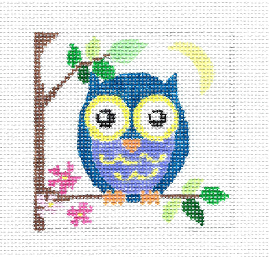 Coaster ~ OWL Bird  4" Sq. Coaster handpainted Needlepoint Canvas Jean Smith
