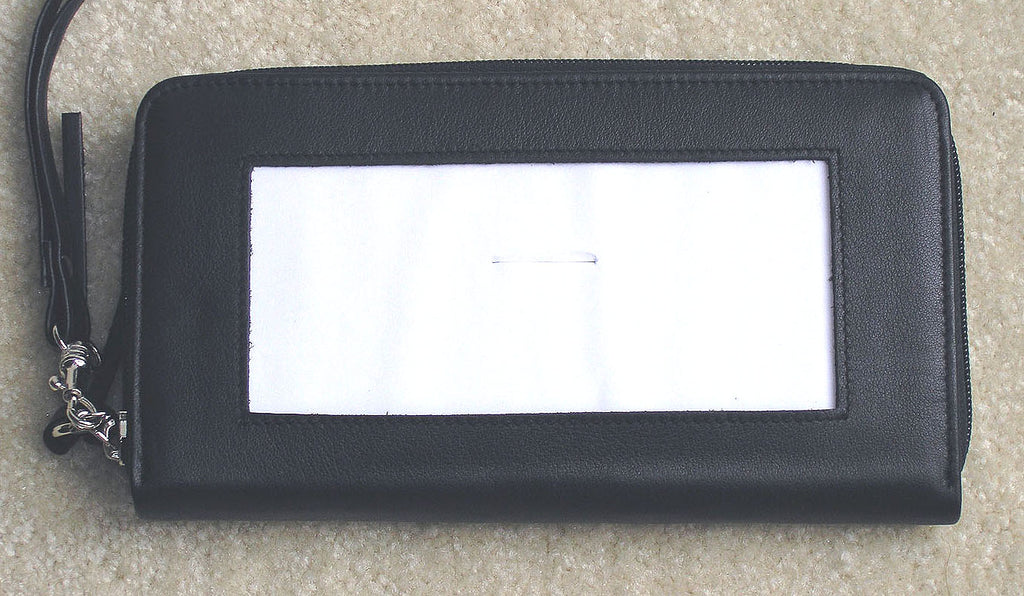 Accessory ~ Zip-Top Jet Black Smooth Leather Zip Wallet with Strap for Needlepoint Canvas by LEE