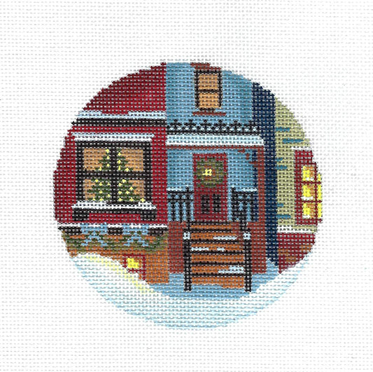 Christmas Eve Town #2  handpainted Needlepoint Ornament Canvas by Abigail Cecile