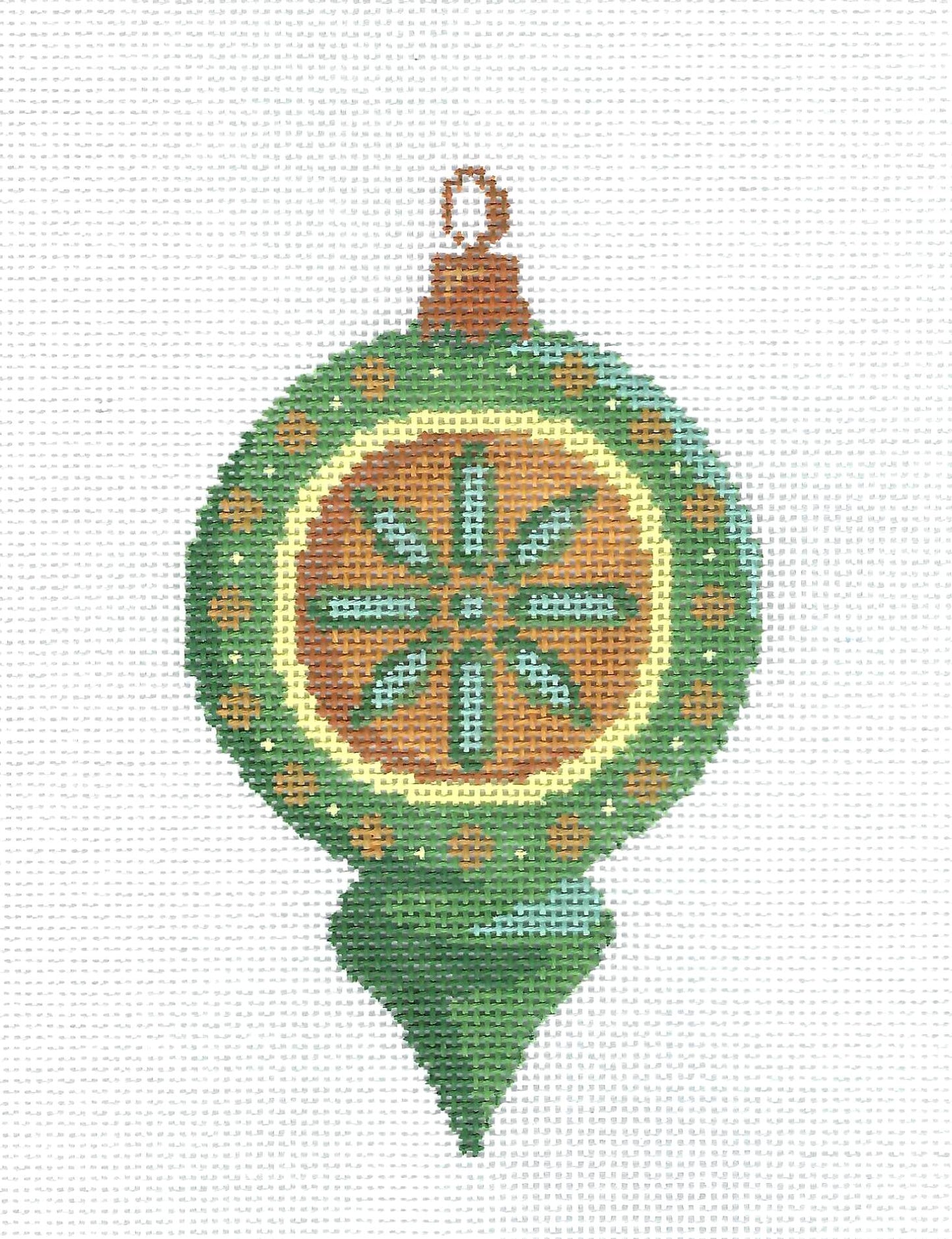 Green & Yellow handpainted Needlepoint Ornament Canvas by Abigail Cecile from PLD