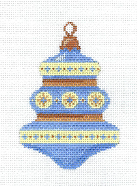 Blue, Yellow & Gold handpainted 18 Mesh Needlepoint Ornament Canvas by Abigail Cecile from PLD