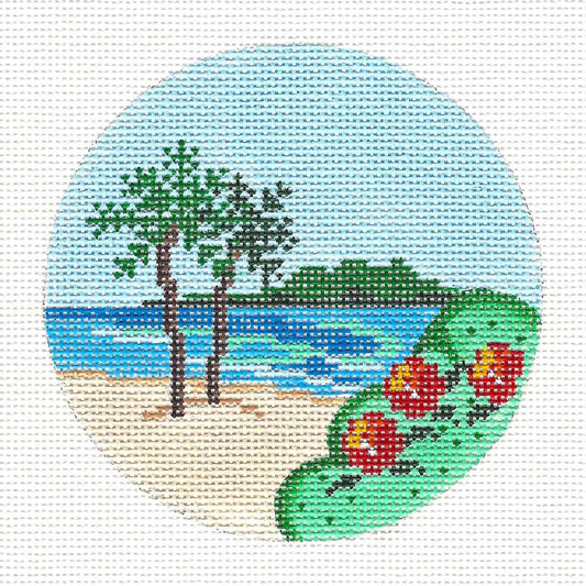 Round~4" Hawaii~ Destination handpainted Needlepoint Canvas~by Painted Pony  **MAY NEED TO BE SPECIAL ORDERED**