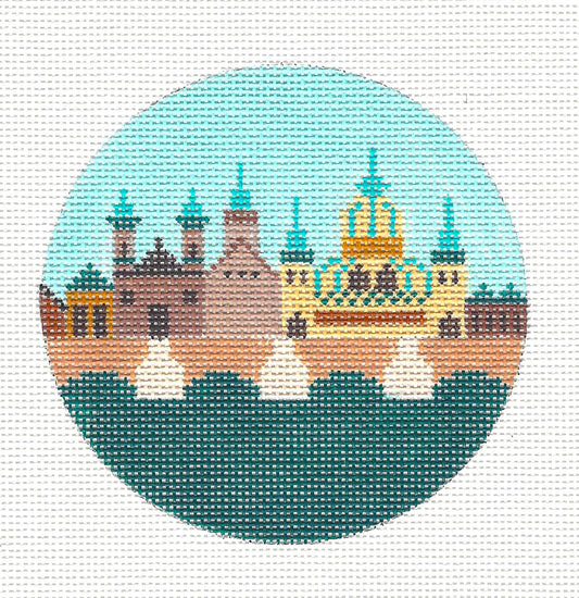 Round~4" Hungary~ Destination round handpainted Needlepoint Canvas~by Painted Pony  **MAY NEED TO BE SPECIAL ORDERED**