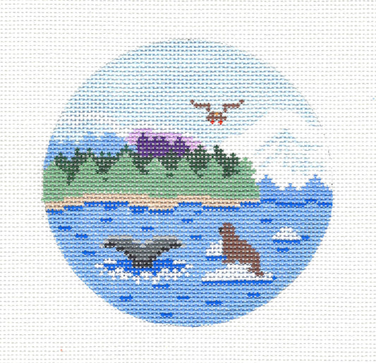 Round ~ ALASKA ~ Wild Alaska Destination 4" 18 Mesh Needlepoint Canvas by Painted Pony