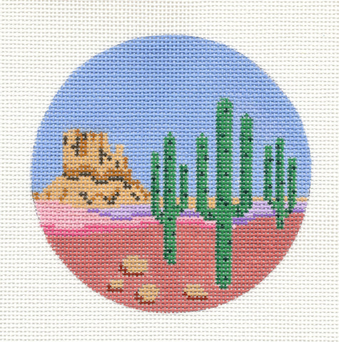 Travel Round ~ ARIZONA Desert Scene Destination handpainted 4 Needlep –  Needlepoint by Wildflowers
