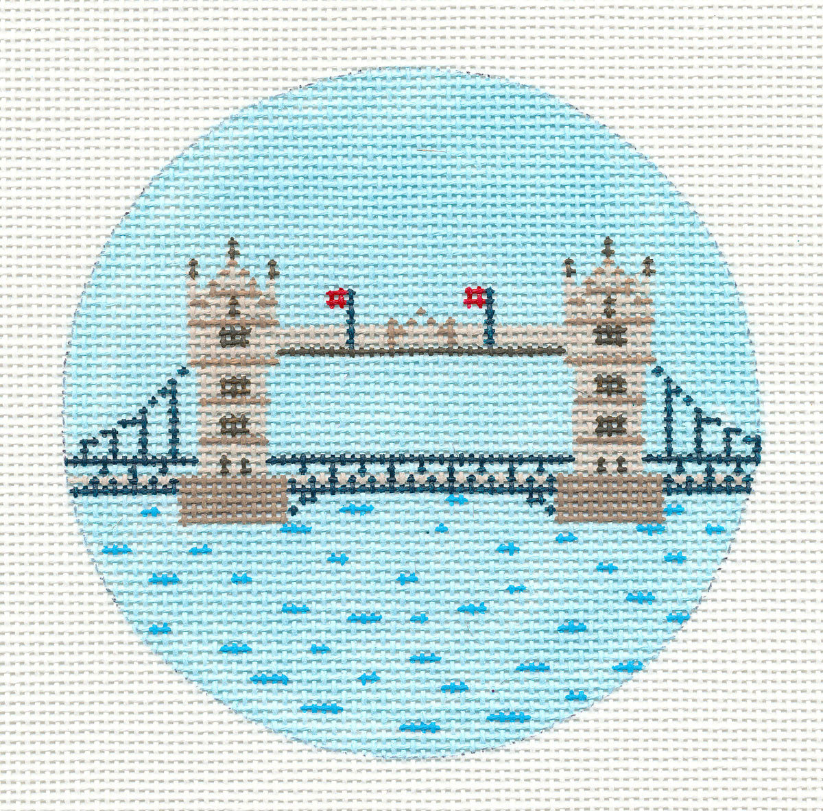Travel Round ~ London, England Destination 4" round handpainted Needlepoint Canvas by Painted Pony