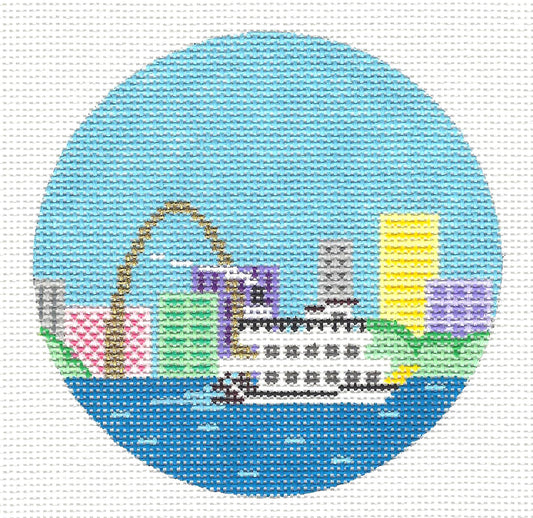 Round~4" St. Louis~ Destination round handpainted Needlepoint Canvas~by Painted Pony Designs  **MAY NEED TO BE SPECIAL ORDERED**