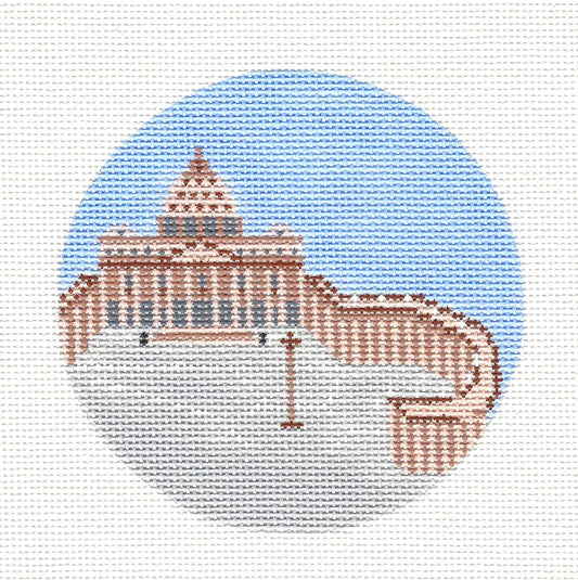 Round~4" Vatican City~Destination round handpainted Needlepoint Canvas~by Painted Pony Designs  **MAY NEED TO BE SPECIAL ORDERED**